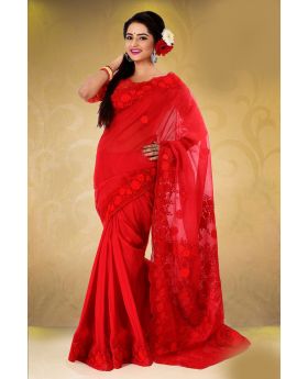 Pure muslin silk with hand embroidery Saree for Women