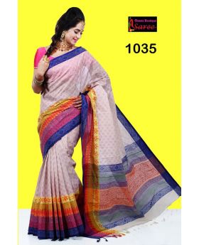 Pure cotton with hand block Printed Saree for Women 