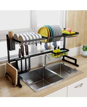  Black 85cm Kitchen Shelf Organizer Dish Drying Rack Over Sink