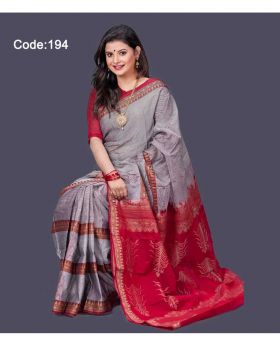 Maslice Cotton Saree for Women (Ash-Red)