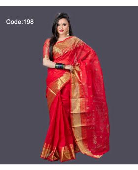 Cotton Baluchuri Saree for Women (Red-Golden)