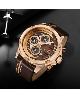 NAVIFORCE 9110 Top Brand Luxury 24 hour Date, Week Display Sports Quartz Military Wristwatch - Gold Brown
