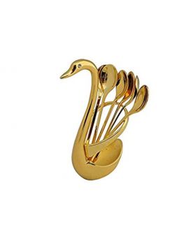 Spoon Set With Swan Stand - Golden
