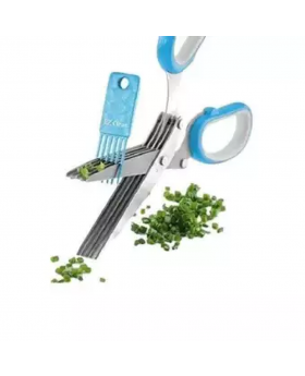 5 Blade Kitchen Scissors With Cleaner - Blue and Silver