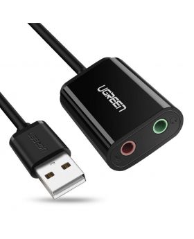Ugreen 30724 USB 2.0 External 3.5mm Sound Card  Black 15CM  Adapter 
