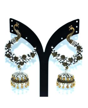 ANTIQUE & SILVER DUEL SHADE PEACOCK DESIGN EARRING WITH JHUMKA FOR WOMEN