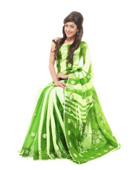 Pure anddy silk with hand embroidery Saree for Women