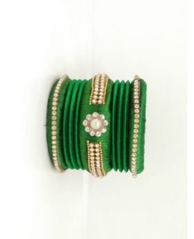 Green Color Silk Thread Bangles for Women 