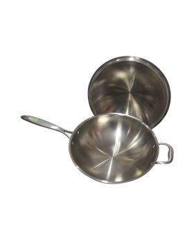 Stainless Steel Frying Pan with Lid Black Handle 