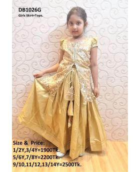 Girls new golden color skirt + tops set 