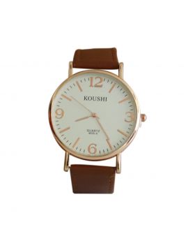 Koushi EW0044 Stainless Steel Brown Colored Leather  Belt Analog Mens Watch