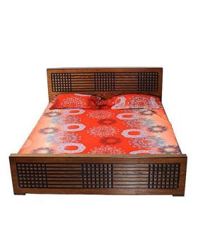Canadian Oak Veneer Wood Designed Bed - Lacquer Polish