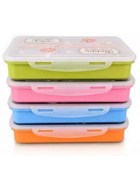 4 Compartment Plastic PP Student Lunch Box - Multicolor
