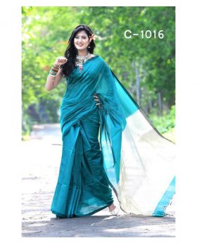 Tangail Silk Saree for Women (Sky Blue-Green)