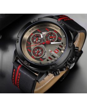 NAVIFORCE 9110 Top Brand Luxury 24 hour Date, Week Display Sports Quartz Military Wristwatch - Black Red