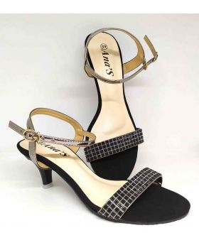 LADIES MEDIUM HEEL PARTY SANDALS-BLACK