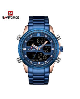 NAVIFORCE 9138 S Luxury Brand Men Watch Fashion Sports Watches Men's Waterproof Quartz Man Stainless Army Military Wrist Watch-BLUE LETHER-9138S