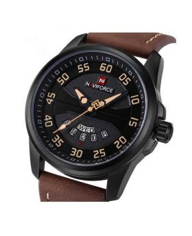 NAVIFORCE 9144 Mens Watches Quartz LED Digital Sports Watches Men's Clock Leather Outdoor Waterproof Army Military Wrist Watch