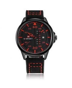 NAVIFORCE 9074 Casual Leather Analog Quartz Movement Watch. Black Leather Strap Grey Dial Letter