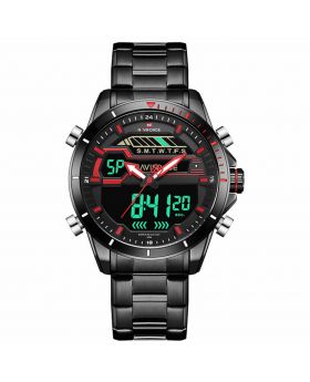 Naviforce 9124 Black Red Men Watches Top Luxury Brand Men's Leather Waterproof Quartz Watch Male Military Sport Wrist Watch Relogio Masculino