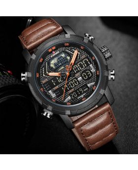 Naviforce 9160 Black & white Watch Men Top Brand Luxury Digital Analog Sport Wristwatch Military Genuine Leather Male Clock Relogio Masculino