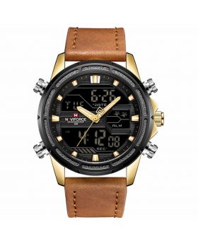 Naviforce NF9138  Watches  Dark Brown Leather Strap Black Case Color For Men's