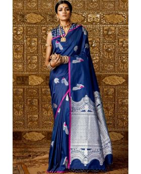 Kanthkala Banarasi Silk Saree - Nevy Blue