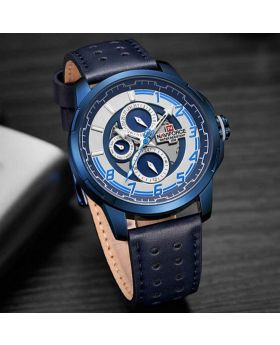 Naviforce nf-9142 Leather Blue Analog Watch for Men