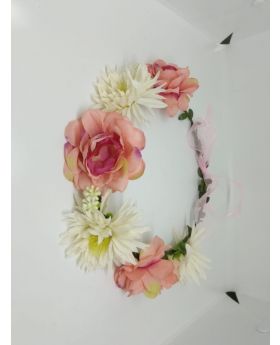 Floral Crown Bridal Flower Crown Wreath Headband Women Pink & White