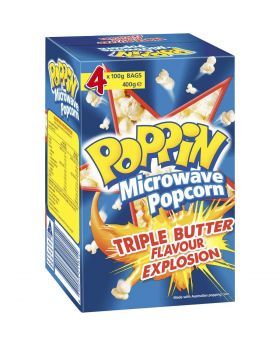 Poppin microwave popcorn triple butter flavour explosion 100g x4 pack