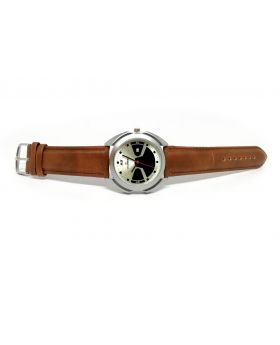 Forest Replica Brown Strap Artificial Leather Silver-Black Dial Red-Silver Hands Date Function Watch for Men