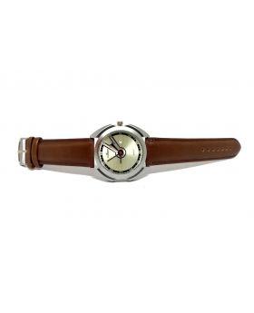 Forest Replica Dark Brown Strap Artificial Leather Silver-Red Hands Date Function Watch for Men