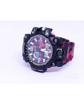 Joefox Black-Red Strap and Bezel Camouflage Silicon Strap Analog and Digital Sports Water Resistant Watch for Men