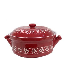 Red Ceramic Rice Bowl with cover 10 Inch-1 Pc