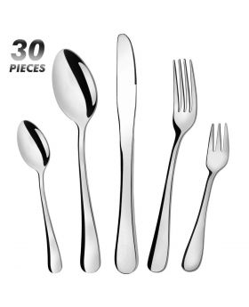 30 Pieces Stainless Steel Cutlery Set- Silverware Flatware Set, Knives Forks Spoons Set for 6 Persons (Silverware, 6 Sets)