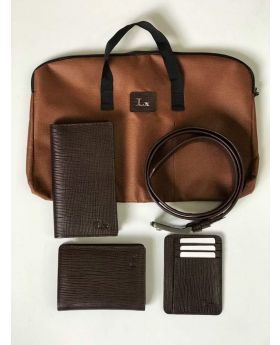 Elegant Brownish Leather Carry Bag, Belt, Long Wallet, Normal size Wallet & Card Holder Combo 