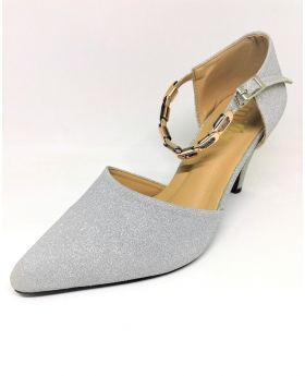 Silver Synthetic Shoe with Back Heel for Women