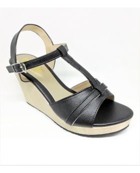 Black Artificial Leather Sandal with Block-Heel for Women