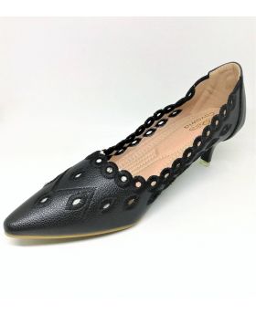 Black Artificial Leather Semi Heel Shoe for Women