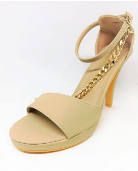 Light Brown Artificial Leather Heel Pointed Sandal for Women