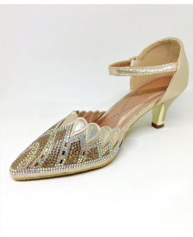 Stylish Golden Artificial Leather Semi Heel Shoe for Women