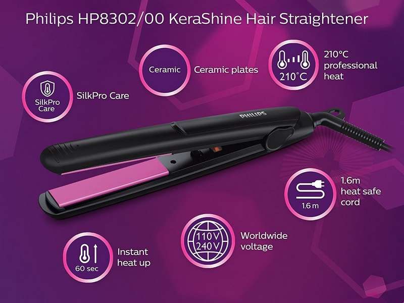 Philips HP8302/06 Kerashine Silk Pro Care Hair Straightener