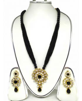 LONG NECKLACE BLACK PUTI TERCEL WITH WHITE STONE WORK
