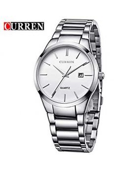 CURREN 8106 Fashion Black Stainless Steel Round Men Quartz Wrist Watch - Silver
