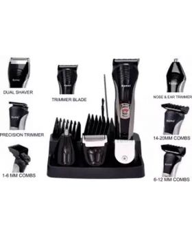 KM-590A (7-in-1) Multi-functional Rechargeable Electric Grooming Beard Hair Cutting Nose Trimmer Shaver Kit- Black