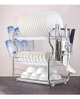 3 Layer Dish Drainer Rack Stainless Steel Silver