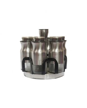 12Pcs Stainless Steel Canister Glass Seasoning Bottle Set with Turnable Holder Rotary Salt Pot Glass Seasoning Jar Seasoning Box