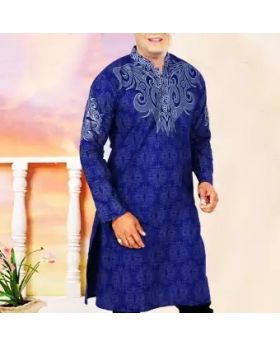 Deep Blue Cotton Short Panjabi for Men