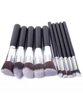 Kabuki Brush Set Of 10 Pcs - Black And Silver