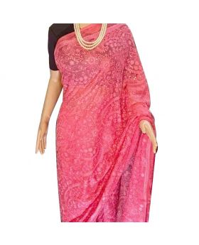 Pakistani Barish Georgette Stylish Embroidery Soft Sarees For Women-Pink